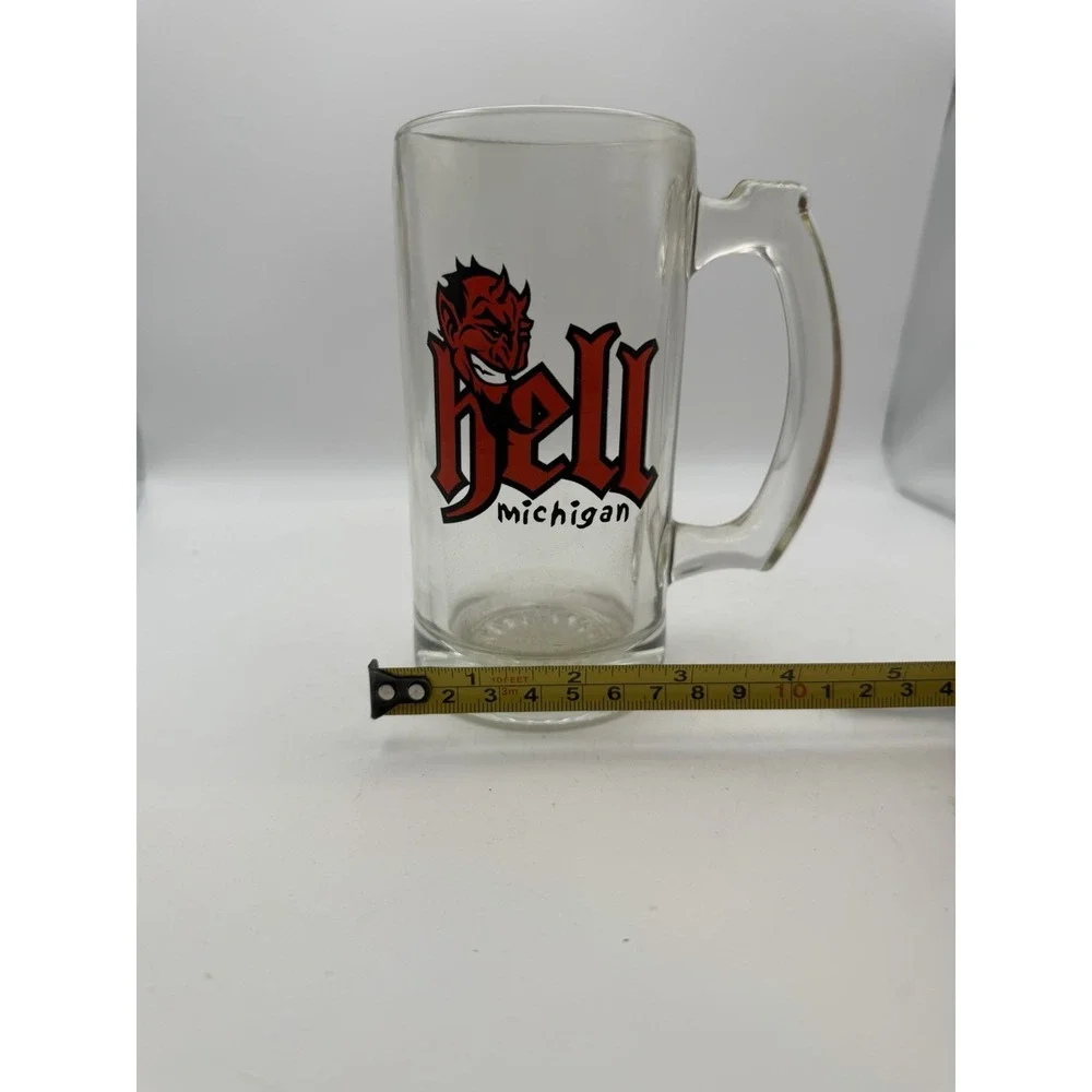 Vintage Hell Michigan Devil Logo Glass Beer Mug Stein Souvenir Barware